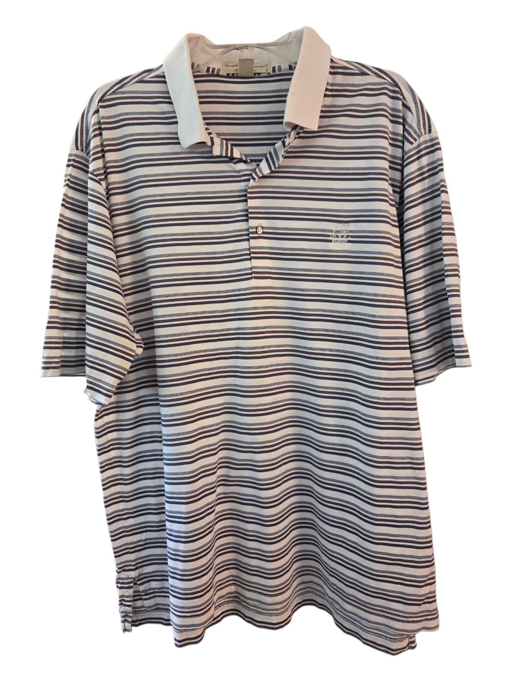 Fairway & Greene Men's White and Navy Striped Newport Country Club Polo - Size L